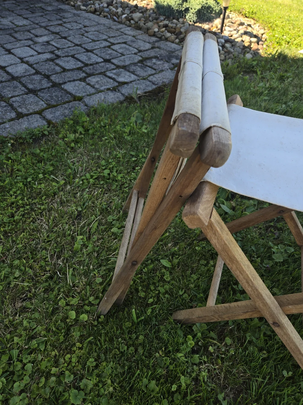 Canvas and Wood Folding Chairs, Pair Of 2